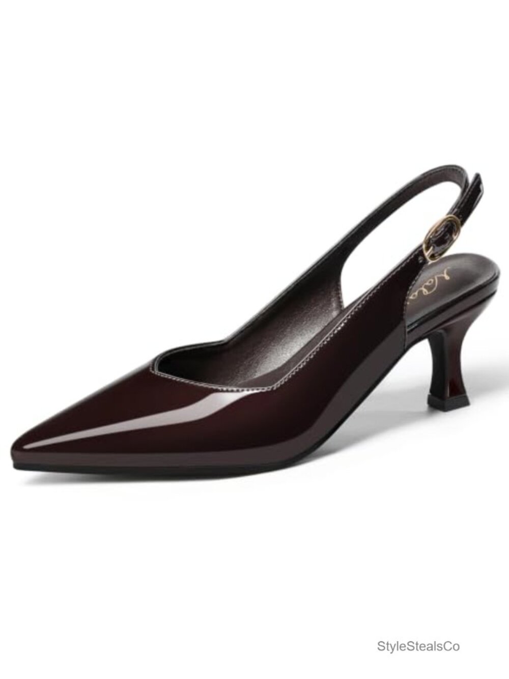 Pointed Toe Slingback Kitten Heels Faux Leather Pumps